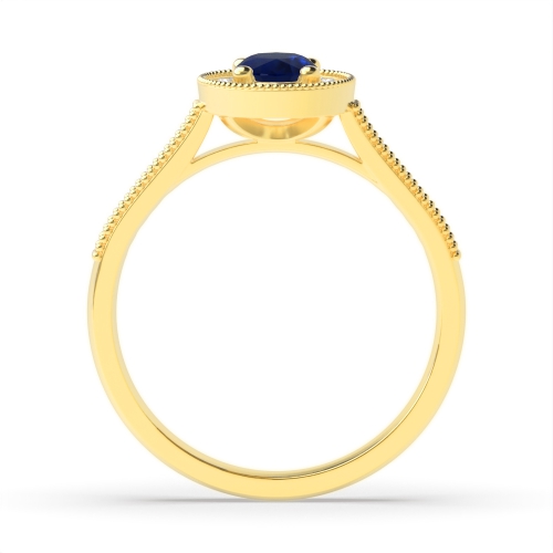 4 Prong Oval Yellow Gold Milligrain halo diamond and Lab Grown Diamond Gemstone Engagement Rings