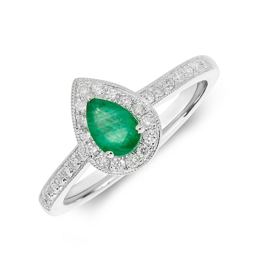 4 Prong Pear Emerald Gemstone Diamond Rings