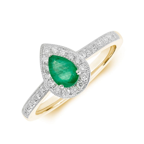 Prong Pear Yellow Gold Milligrain halo diamond and Naturally Mined Diamond Engagement Rings