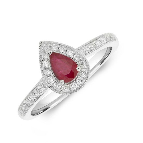 4 Prong Pear Ruby Gemstone Engagement Rings