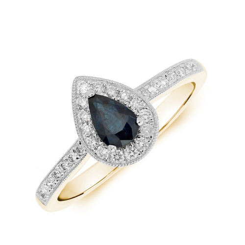 Gemstone Ring With 0.3Ct Pear Shape Blue Sapphire And Diamonds