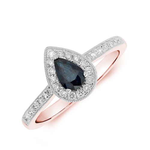 Prong Pear Rose Gold Milligrain halo diamond and Naturally Mined Diamond Gemstone Engagement Rings