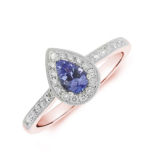 Prong Pear Rose Gold Milligrain halo diamond and Lab Grown Diamond Engagement Rings