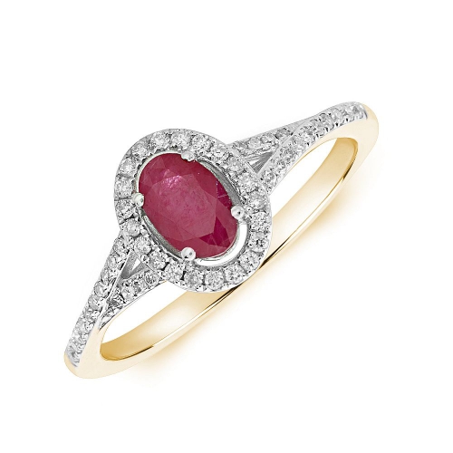4 Prong Oval Yellow Gold Split shoulder diamond and Naturally Mined Diamond Engagement Rings