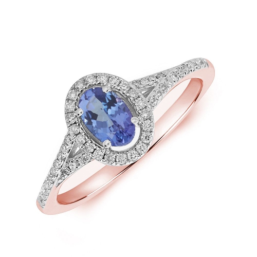 4 Prong Oval Rose Gold Split shoulder diamond and Naturally Mined Diamond Engagement Rings