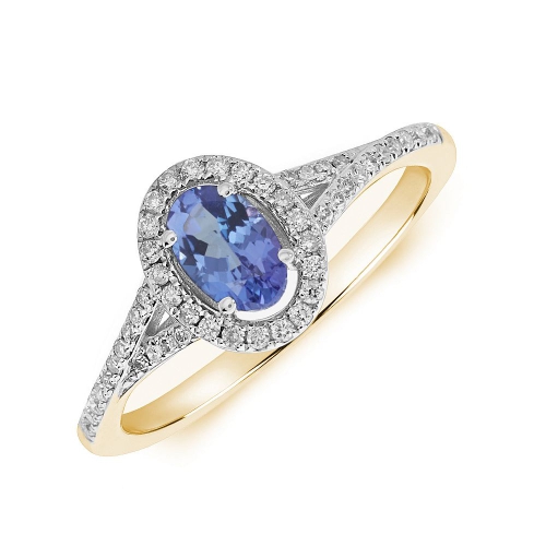 4 Prong Oval Yellow Gold Split shoulder diamond and Naturally Mined Diamond Engagement Rings