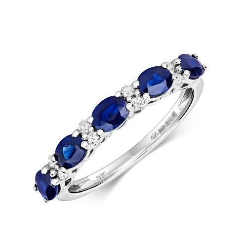 4 Prong Round Blue Sapphire Gemstone Diamond Rings