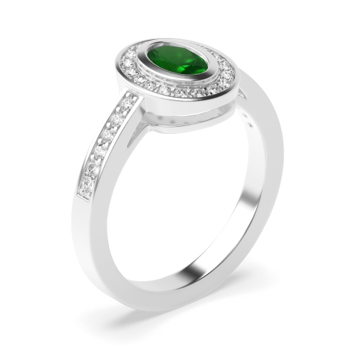 Bezel Setting Oval Emerald Gemstone Engagement Rings