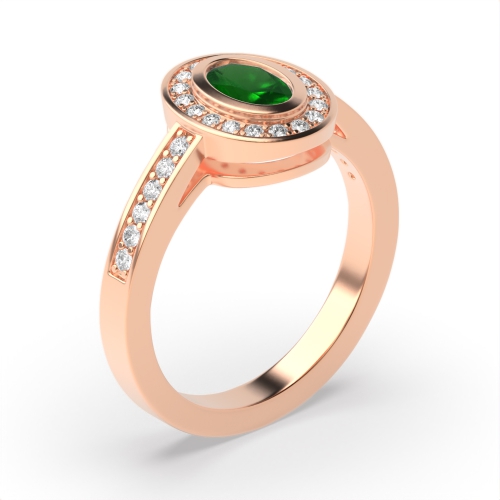 Bezel Setting Oval Rose Gold halo and Naturally Mined Diamond Gemstone Engagement Rings