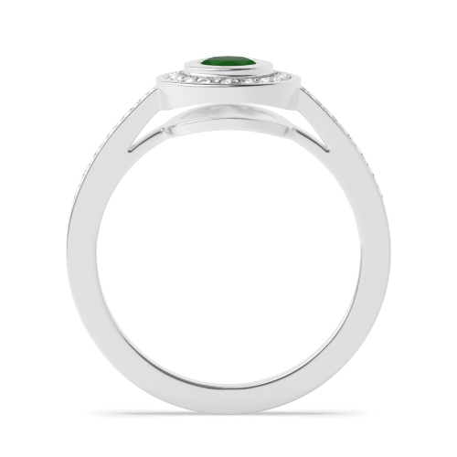 Bezel Setting Oval Diamond halo and Emerald Gemstone Engagement Rings