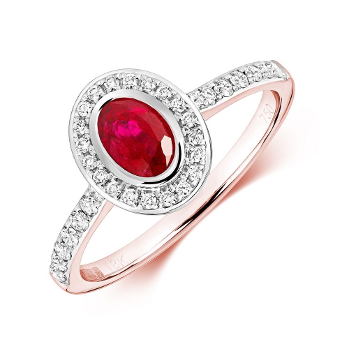 Bezel Setting Oval Rose Gold halo and Naturally Mined Diamond Engagement Rings