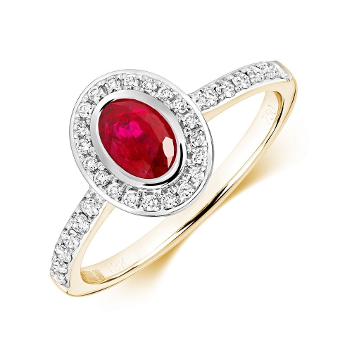Bezel Setting Oval Yellow Gold halo and Naturally Mined Diamond Engagement Rings