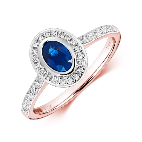 Bezel Setting Oval Rose Gold halo and Naturally Mined Diamond Engagement Rings