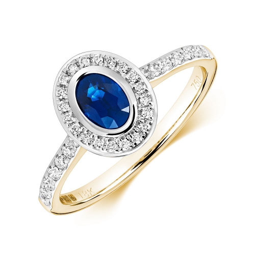 Bezel Setting Oval Yellow Gold halo and Naturally Mined Diamond Engagement Rings