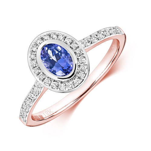 Bezel Setting Oval Rose Gold halo and Naturally Mined Diamond Engagement Rings