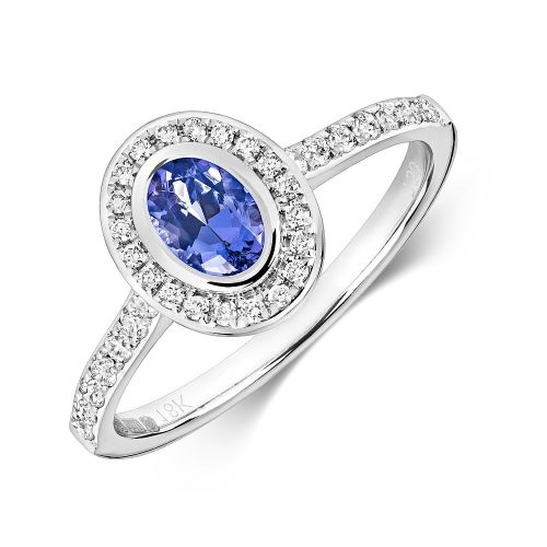 Bezel Setting Oval halo and Naturally Mined Diamond Gemstone Engagement Rings