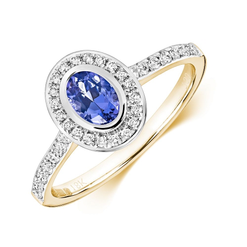 Bezel Setting Oval Yellow Gold halo and Naturally Mined Diamond Engagement Rings