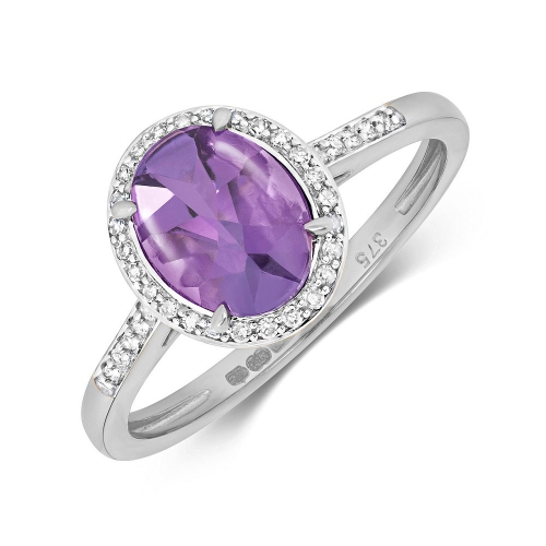 Gemstone Ring With 8X6mm Oval Shape Amethyst and Diamonds