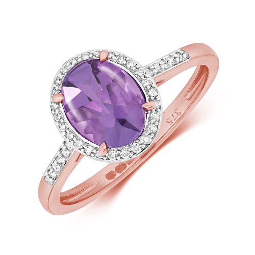 4 Prong Oval Rose Gold Halo diamond and 8x6mm Naturally Mined Diamond Engagement Rings