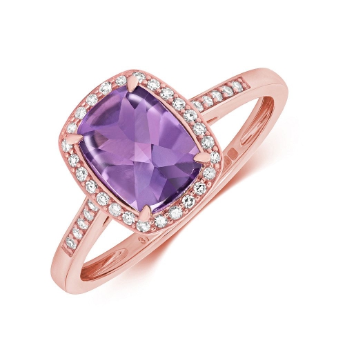 4 Prong Cushion Rose Gold Halo diamond and 8x6mm Naturally Mined Diamond Engagement Rings