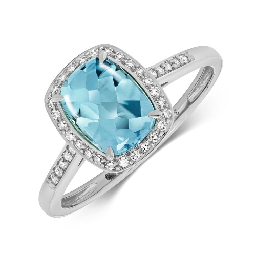4 Prong Cushion Blue Topaz Gemstone Diamond Jewellery
