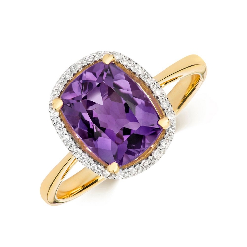 4 Prong Cushion Yellow Gold Halo diamond and 9x7mm Lab Grown Diamond Gemstone Engagement Rings