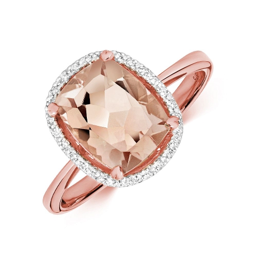 4 Prong Cushion Rose Gold Morganite Gemstone Diamond Rings