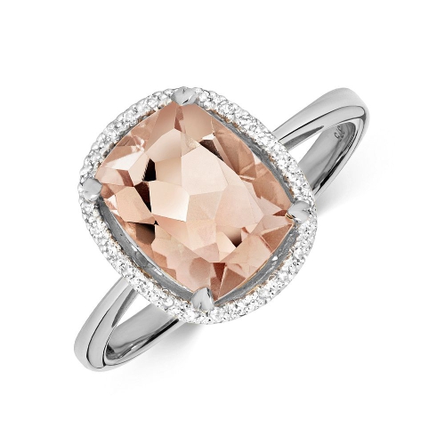 Gemstone Ring With 9X7mm Cushion Shape Morganite and Diamonds