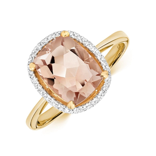 Gemstone Ring With 9X7Mm Cushion Shape Morganite And Diamonds