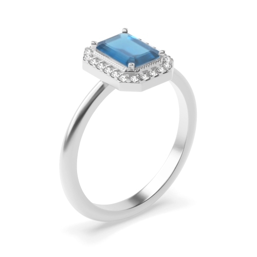 Gemstone Ring With 7X5Mm Emerald Cut Blue Topaz And Diamonds