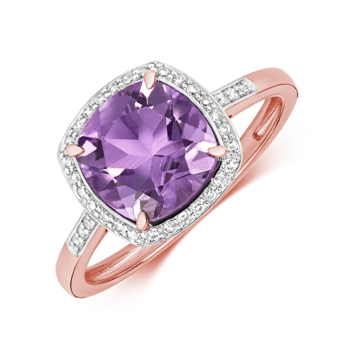 4 Prong Cushion Rose Gold Halo diamond and 8x8mm Naturally Mined Diamond Engagement Rings