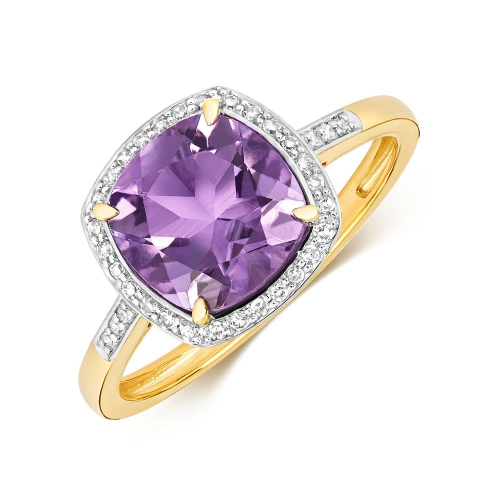 4 Prong Cushion Yellow Gold Halo diamond and 8x8mm Naturally Mined Diamond Engagement Rings
