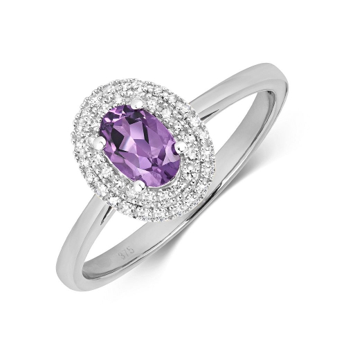 Gemstone Ring With 6X4mm Oval Shape Amethyst and Diamonds