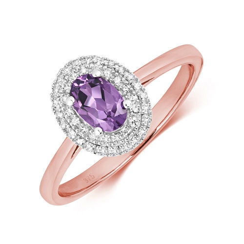 4 Prong Oval Rose Gold Halo diamond and 6x4mm Naturally Mined Diamond Engagement Rings