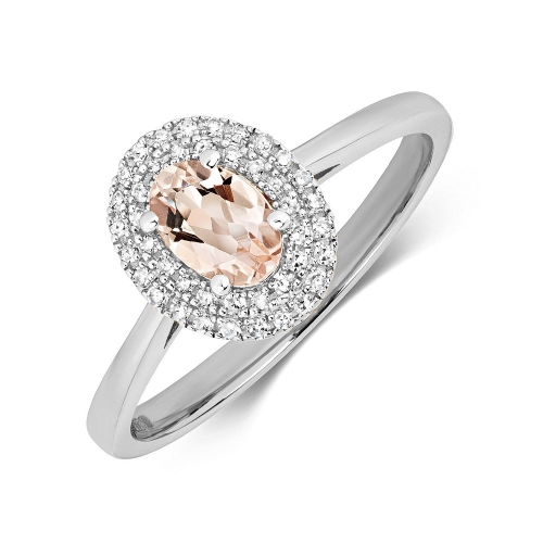 Gemstone Ring With 6X4mm Oval Shape Morganite and Diamonds