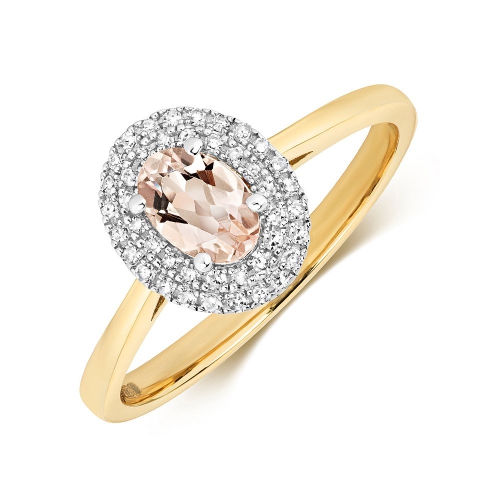 4 Prong Oval Yellow Gold Halo diamond and 6x4mm Naturally Mined Diamond Engagement Rings