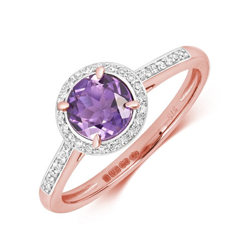 4 Prong Round Rose Gold Halo diamond and 6mm Naturally Mined Diamond Engagement Rings
