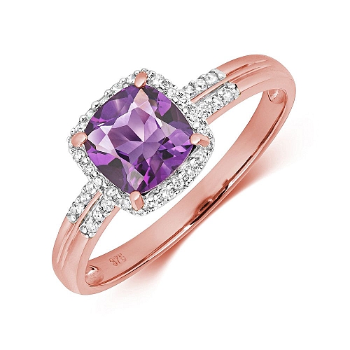 4 Prong Cushion Rose Gold Halo diamond and 6mm Lab Grown Diamond Gemstone Engagement Rings