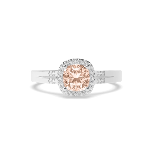 Gemstone Ring With 6.0mm Cushion Shape Morganite and Diamonds