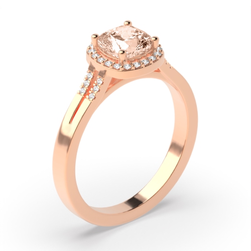 4 Prong Cushion Rose Gold Halo diamond and 6mm Lab Grown Diamond Gemstone Engagement Rings