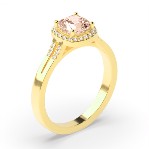 4 Prong Cushion Yellow Gold Halo diamond and 6mm Lab Grown Diamond Gemstone Engagement Rings