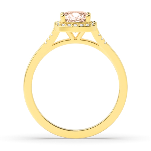 4 Prong Cushion Yellow Gold Halo diamond and 6mm Lab Grown Diamond Gemstone Engagement Rings