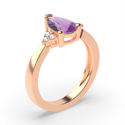 Prong Pear Rose Gold 9x6mm accented diamond and Lab Grown Diamond Gemstone Engagement Rings