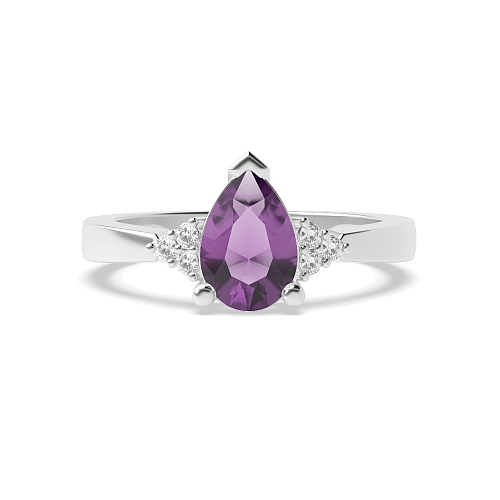 Prong Pear 9x6mm accented diamond and Lab Grown Diamond Gemstone Engagement Rings