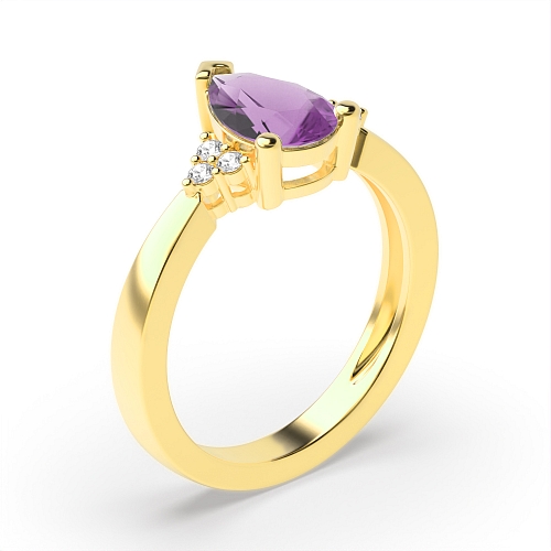 Prong Pear Yellow Gold 9x6mm accented diamond and Lab Grown Diamond Gemstone Engagement Rings