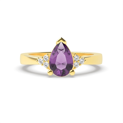 Prong Pear Yellow Gold 9x6mm accented diamond and Lab Grown Diamond Gemstone Engagement Rings