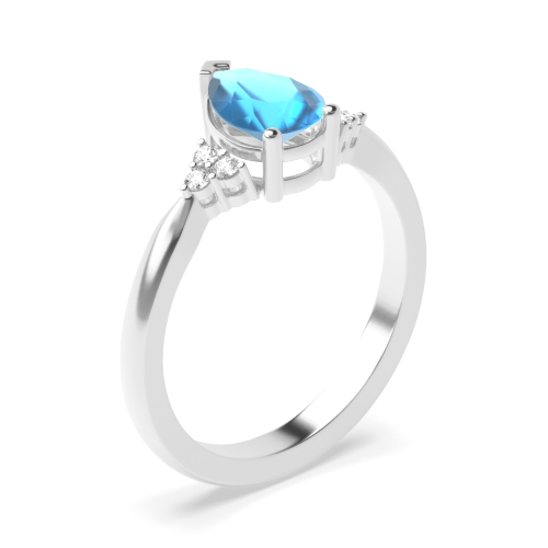 4 Prong Pear Blue Topaz Gemstone Engagement Rings