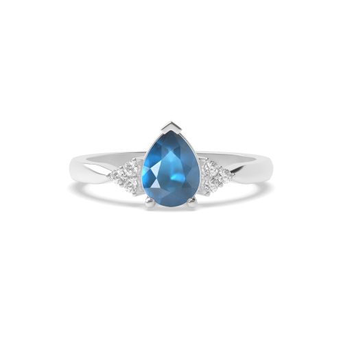Gemstone Ring With 9X6mm Pear Shape Blue Topaz and Diamonds