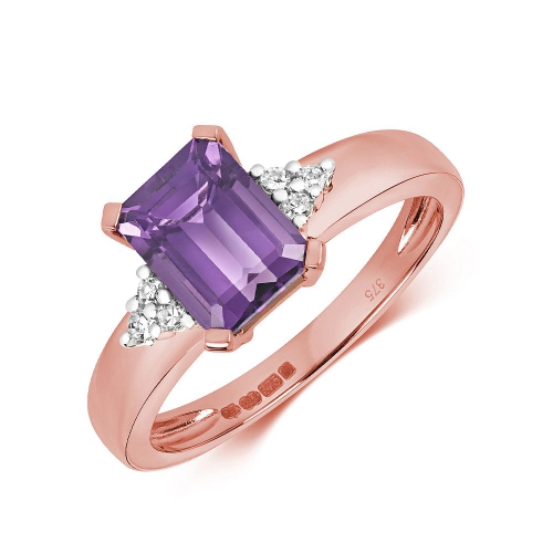 4 Prong Emerald Rose Gold 9x6mm accented diamond and Naturally Mined Diamond Engagement Rings