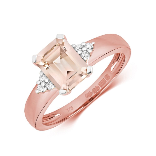 4 Prong Emerald Rose Gold 9x6mm accented diamond and Naturally Mined Diamond Engagement Rings